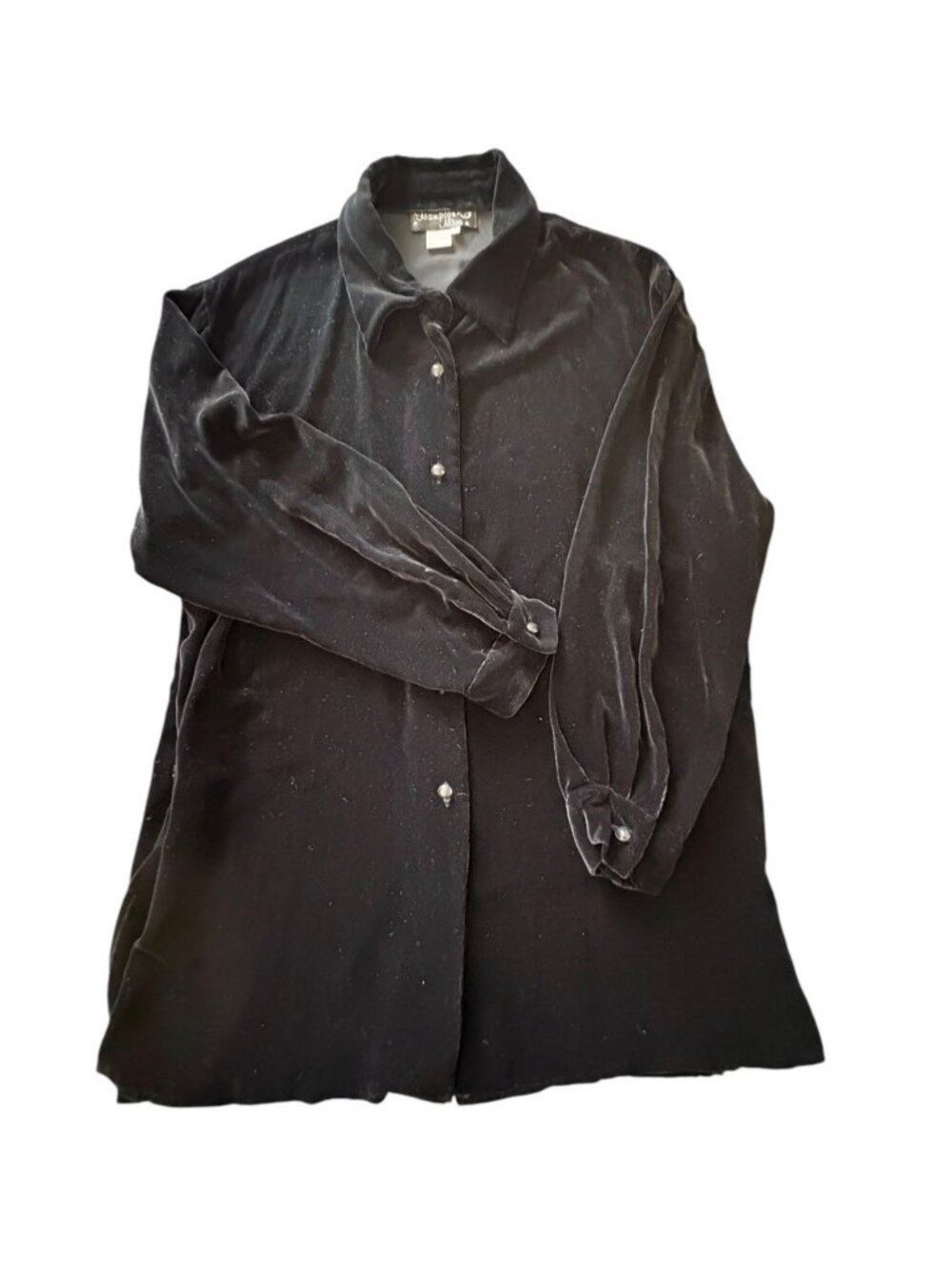 Vtge Hampton Nites 90's Black Velvet Blouse Silk Rayon Whimisgoth Celestial Sz L